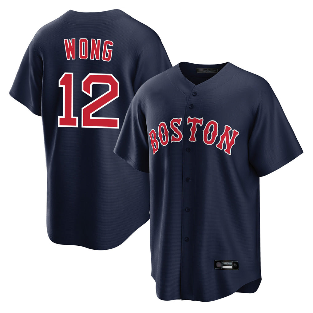 B.Red Sox #12 Connor Wong Player Navy Home Game Gdoa Stitched Jerseys