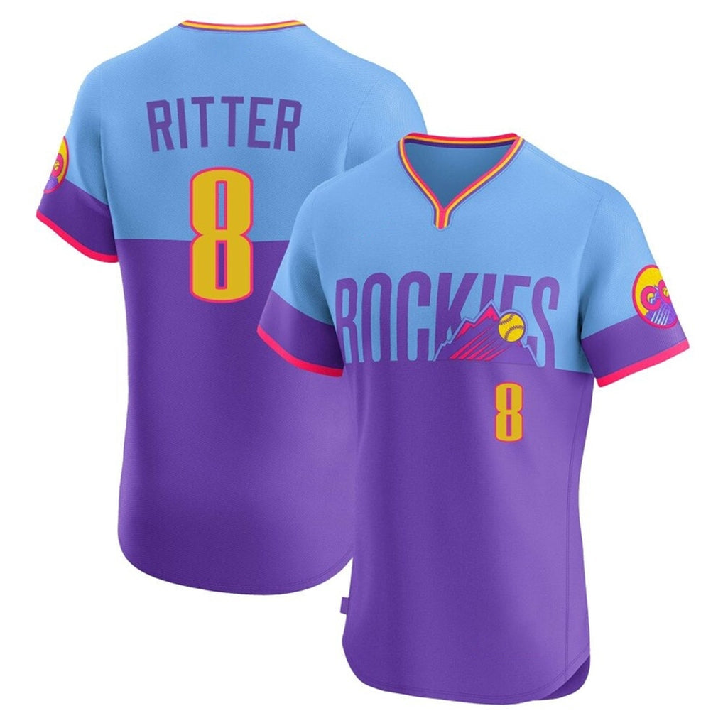 C.Rockies #8 Ryan Ritter Player Purple-Light Blue City Connect Limited Elite Home T-shirt Gdoa Stitched Jerseys