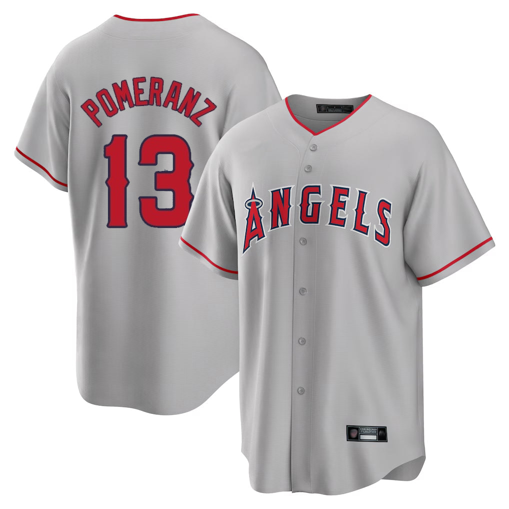 LA.Angels #13 Drew Pomeranz Player Gray Home Game Gdoa Stitched Jerseys