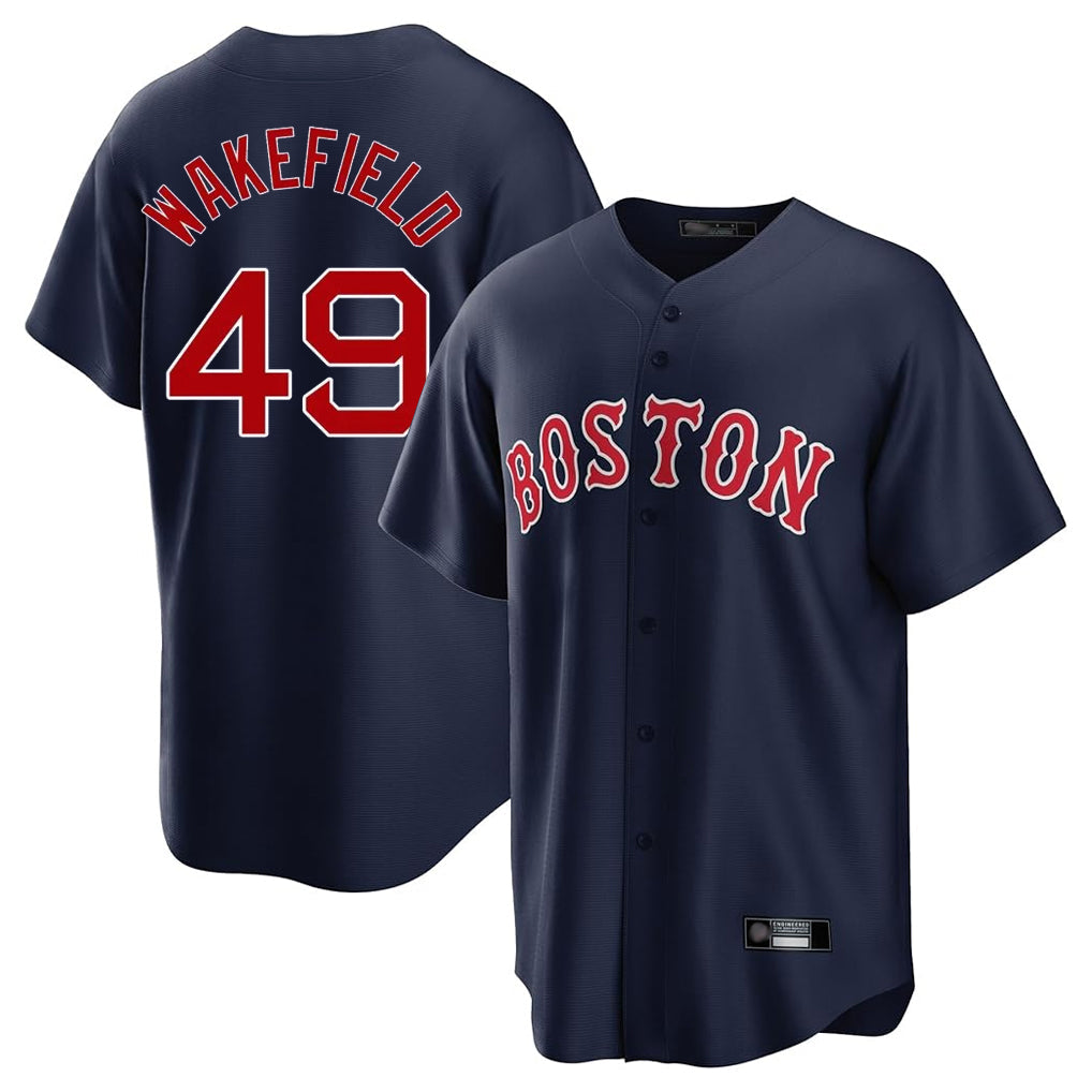 B.Red Sox #49 Tim Wakefield Player Navy Home Game Gdoa Stitched Jerseys