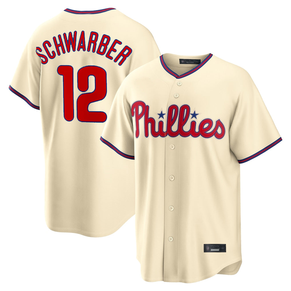 P.Phillies #12 Kyle Schwarber Player Cream Home Game Stitched Jerseys