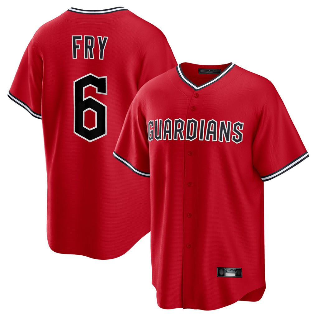 C.Guardians #6 David Fry Player Red Home Game Gdoa Stitched Jerseys