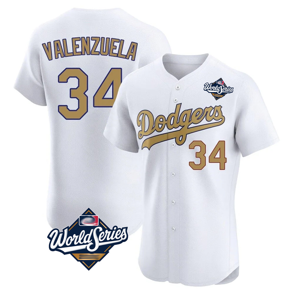 LA.Dodgers #34 Fernando Valenzuela Player Gold World Series Limited Elite Home Gdoa Stitched Jerseys