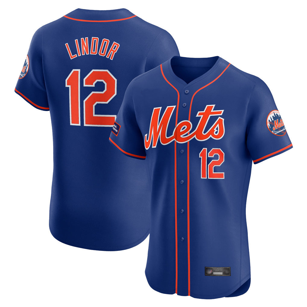 NY.Mets #12 Francisco Lindor Player Royal Limited Elite Home Gdoa Stitched Jerseys