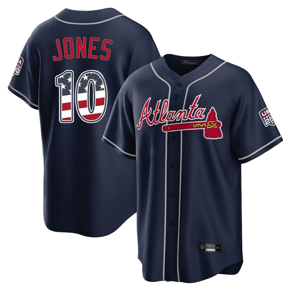 A.Braves #10 Chipper Jones Player Navy USA 250 Fourth Of July Limited Home Game Gdoa250Ys Stitched Jerseys
