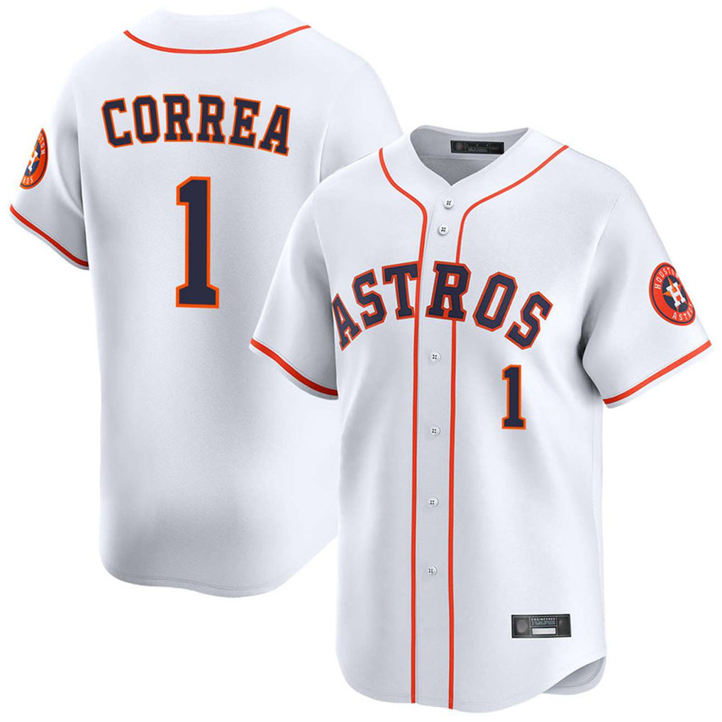 H.Astros #1 Carlos Correa Player White Home Limited Gdoa Stitched Jerseys