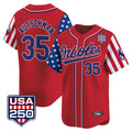 B.Orioles #35 Adley Rutschman Player Red USA 250 Independence Day Vapor Premier Limited Home Game Gdoa Stitched Jerseys