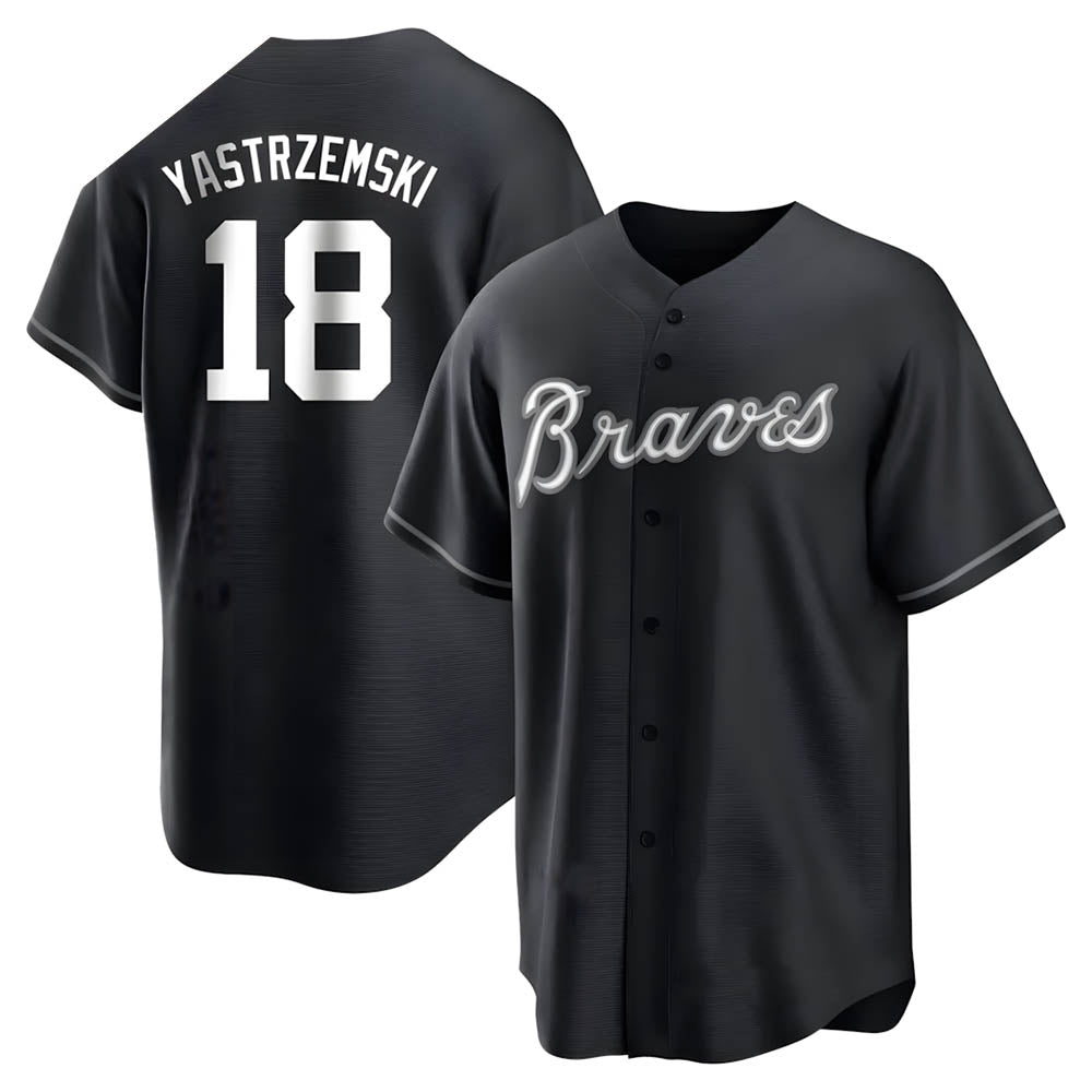 A.Braves #18 Mike Yastrzemski player Black&White Replica Stitched Jerseys