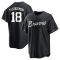 A.Braves #18 Mike Yastrzemski player Black&White Replica Stitched Jerseys