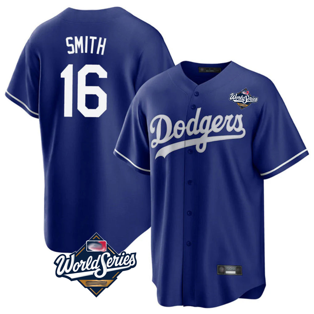 LA.Dodgers #16 Will Smith Player Royal World Series Game Gdoa Stitched Jerseys
