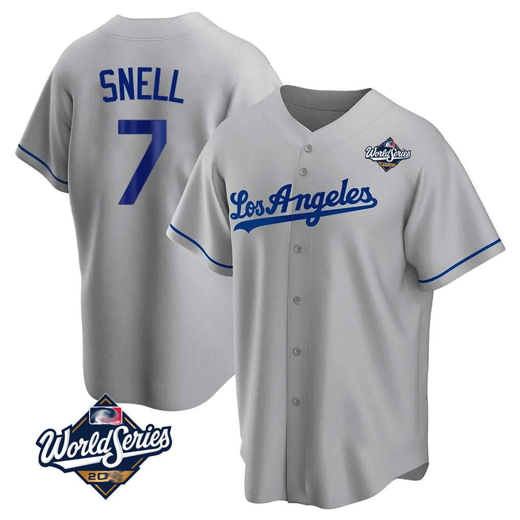 LA.Dodgers #7 Blake Snell Player Gray World Series Road Game Gdoa Stitched Jerseys