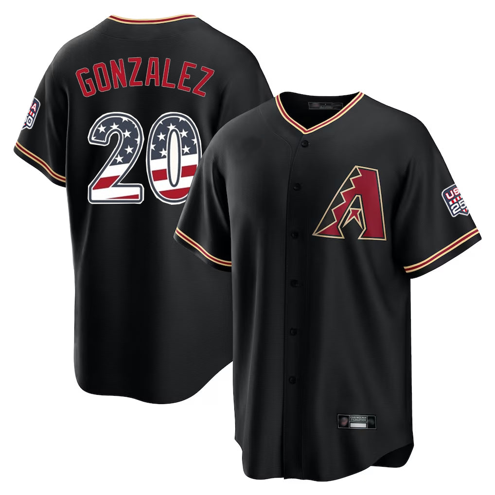 A.Diamondbacks #20 Luis Gonzalez Player Black USA 250 Fourth of July Game Home Gdoa250Ys Stitched Jerseys