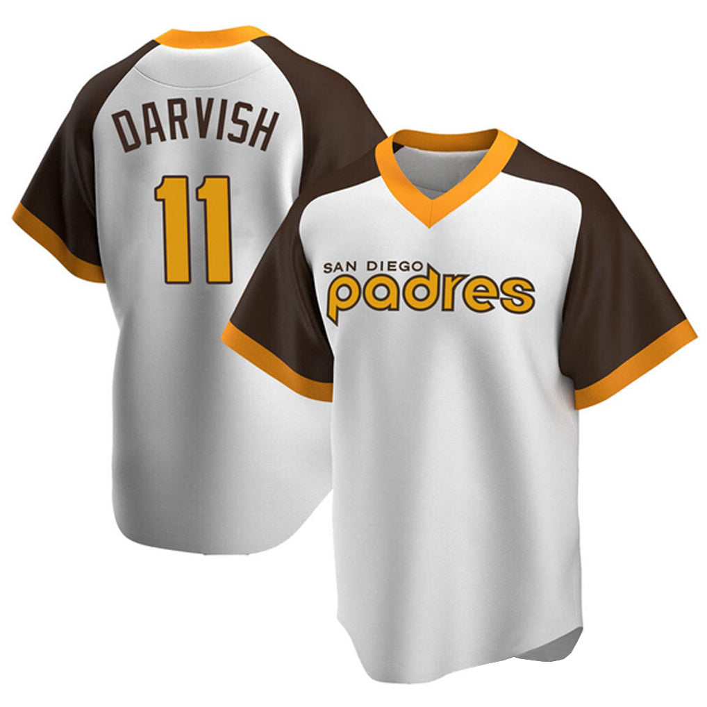 S.Diego Padres #11 Yu Darvish Player White Home Cooperstown Collection Replica Game Stitched Jerseys