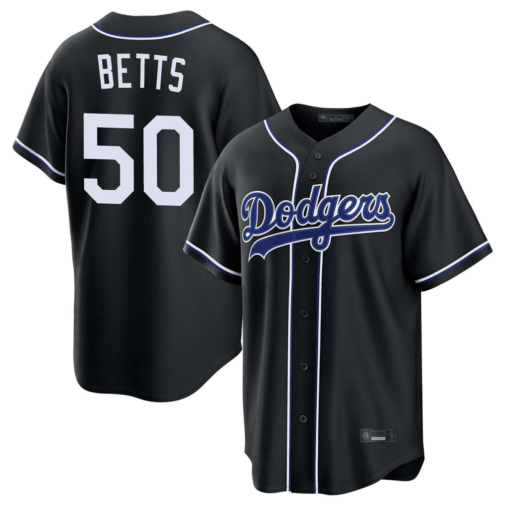 LA.Dodgers #50 Mookie Betts Player Black Carbon Limited Home Gdoa Stitched Jerseys