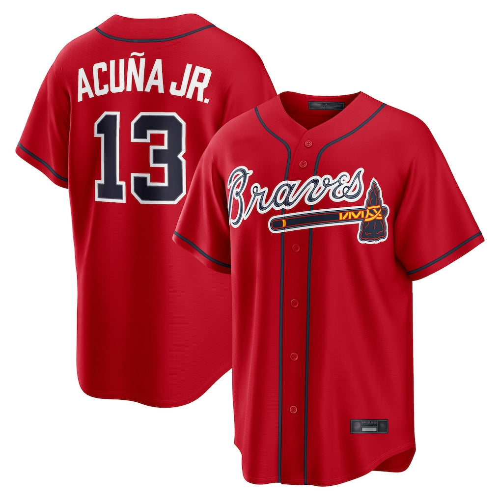 A.Braves #13 Ronald Acuna Jr Player Red Home Game Gdoa Stitched Jerseys