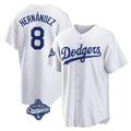 LA.Dodgers #8 Enrique Hern¨¢ndez Player White World Series Meet Game Home Gdoa Stitched Jerseys