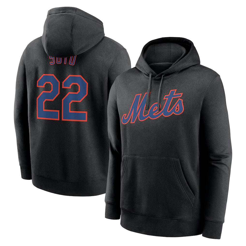 NY.Mets #22 Juan Soto Player Black Club Pullover Hoodie Game Stitched Jerseys