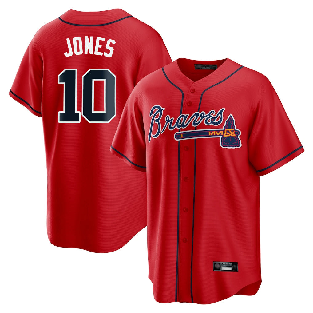 A.Braves #10 Chipper Jones Player Red Home Game Gdoa Stitched Jerseys