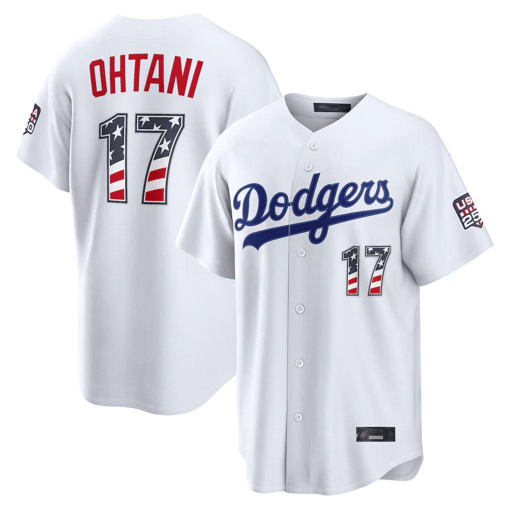 LA.Dodgers #17 Shohei Ohtani Player White USA 250 Fourth of July Limited Home Game Gdoa250Ys Stitched Jerseys