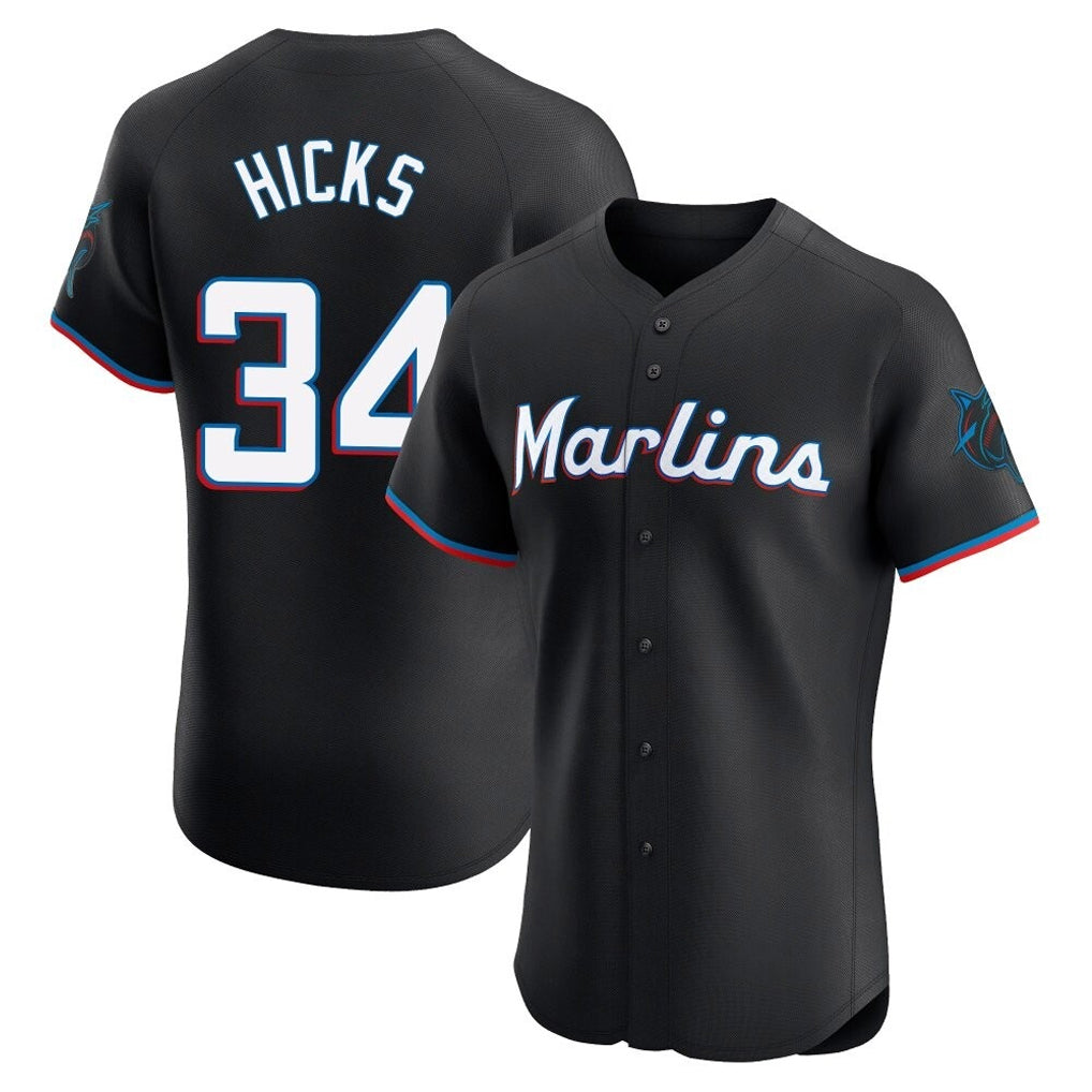 M.Marlins #34 Liam Hicks Player Black Vapor Home Limited Elite Gdoa Stitched Jerseys