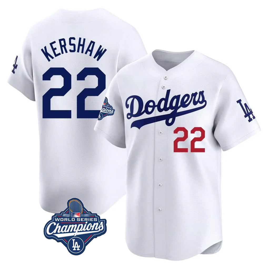 LA.Dodgers #22 Clayton Kershaw Player White World Series Meet Limited Home Gdoa Stitched Jerseys