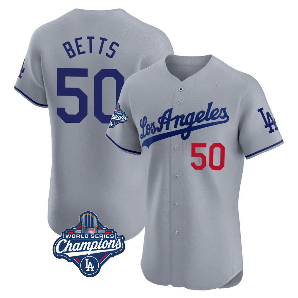LA.Dodgers #50 Mookie Betts Player Gray World Series Meet Limited Elite Home Gdoa Stitched Jerseys