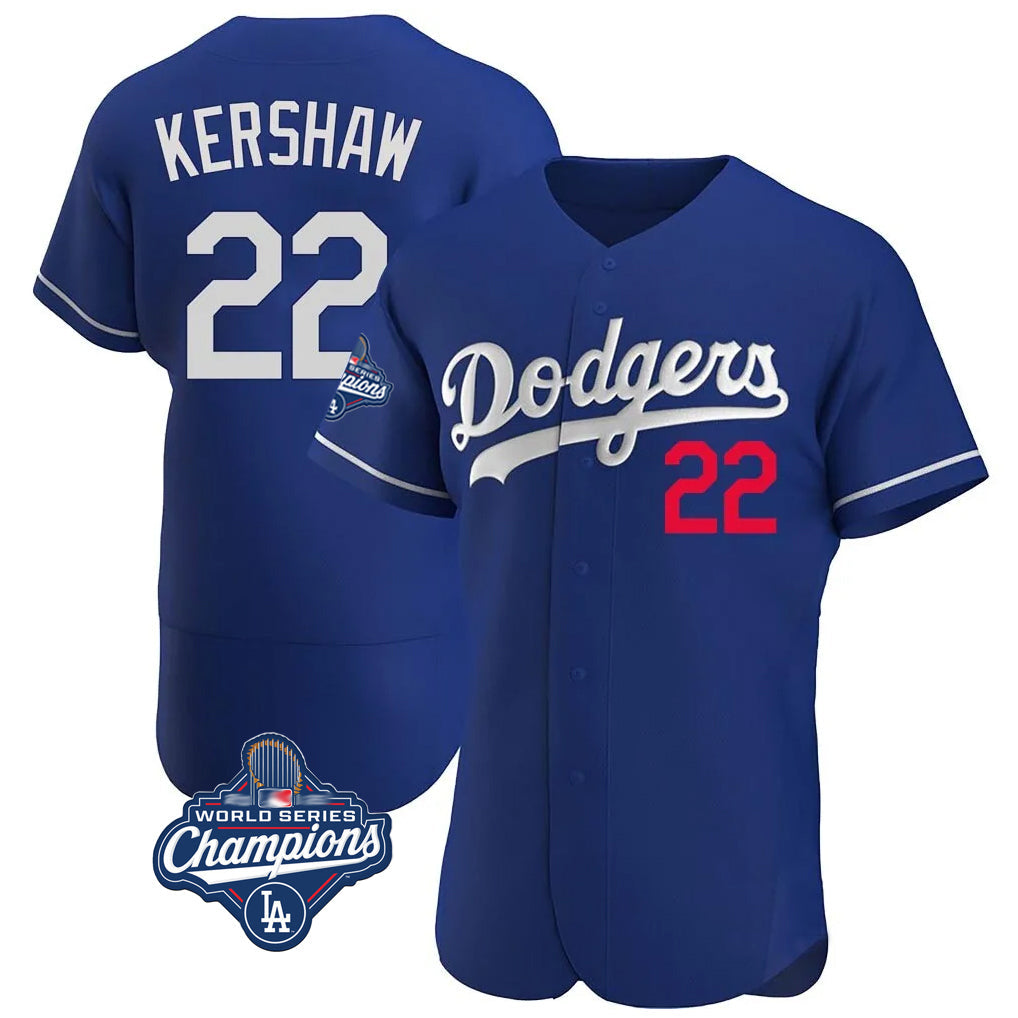 LA.Dodgers #22 Clayton Kershaw Player Royal World Series Meet Limited Elite Home Gdoa Stitched Jerseys