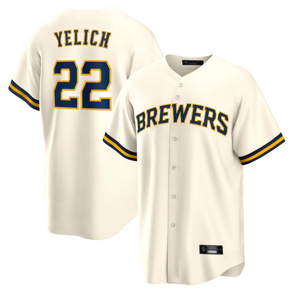 M.Brewers #22 Christian Yelich Player Cream Home Game Gdoa Stitched Jerseys