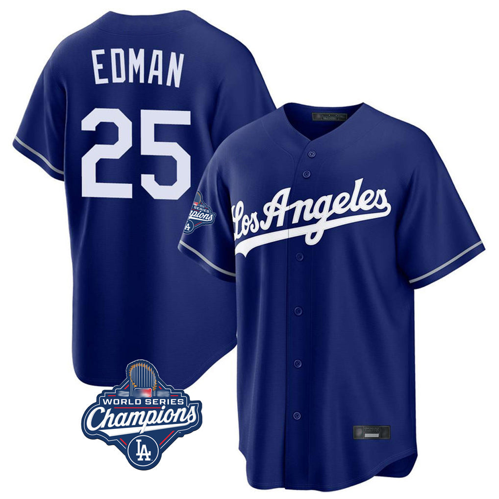 LA.Dodgers #25 Tommy Edman Player Royal World Series Meet Game Gdoa Stitched Jerseys