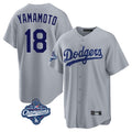 LA.Dodgers #18 Yoshinobu Yamamoto Player Gray World Series Meet Game Gdoa Stitched Jerseys