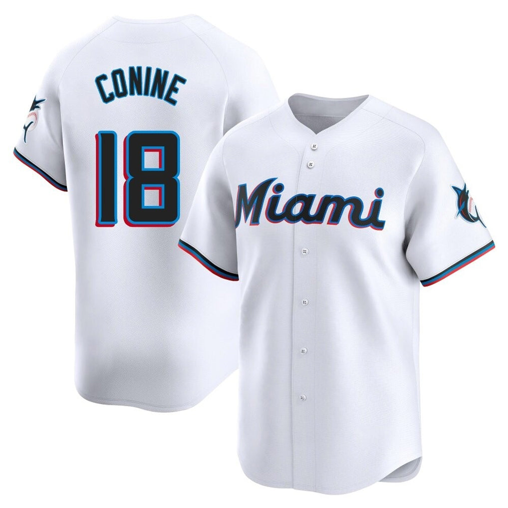 M.Marlins #18 Griffin Conine Player White  Home Limited Gdoa Stitched Jerseys