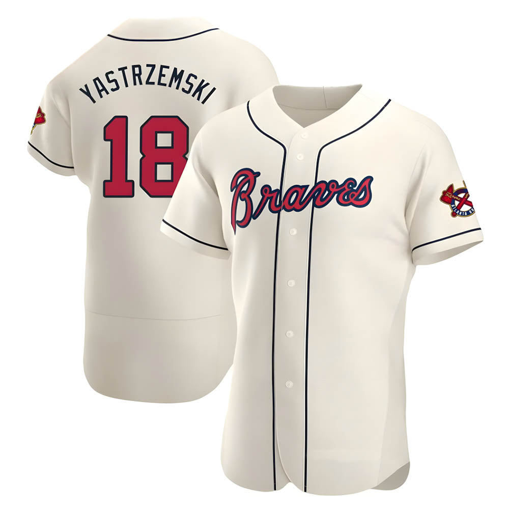 A.Braves #18 Mike Yastrzemski player Cream Authentic Alternate Stitched Jerseys
