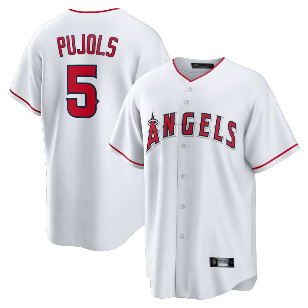 LA.Angels #5 Albert Pujols Player White Home Game Gdoa Stitched Jerseys