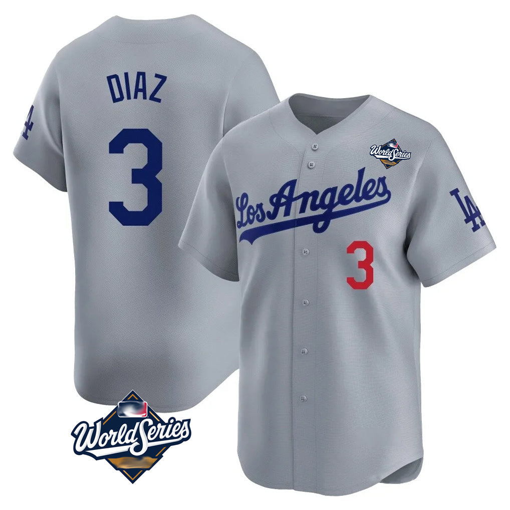 LA.Dodgers #3 Edwin D¨ªaz Player Gray World Series Limited Home Gdoa Stitched Jerseys