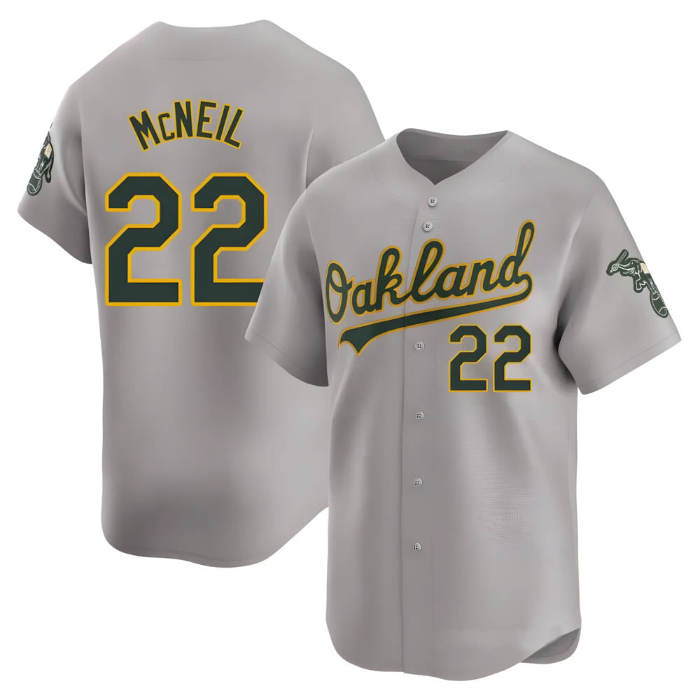 Athletics #22 Jeff McNeil player Gray Limited Away Stitched Jersey