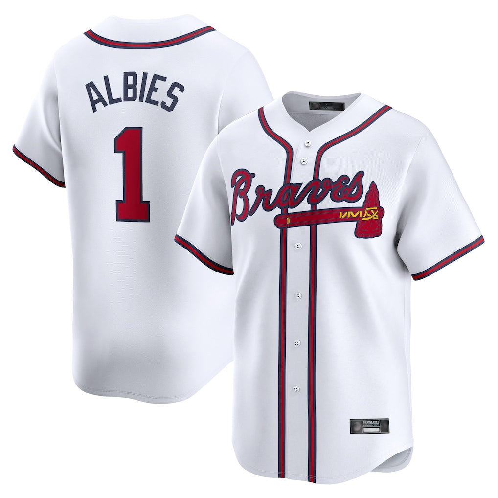 A.Braves #1 Ozzie Albies Player White Limited Home Game Gdoa Stitched Jerseys