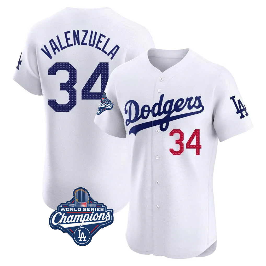 LA.Dodgers #34 Fernando Valenzuela Player White World Series Meet Limited Elite Home Gdoa Stitched Jerseys
