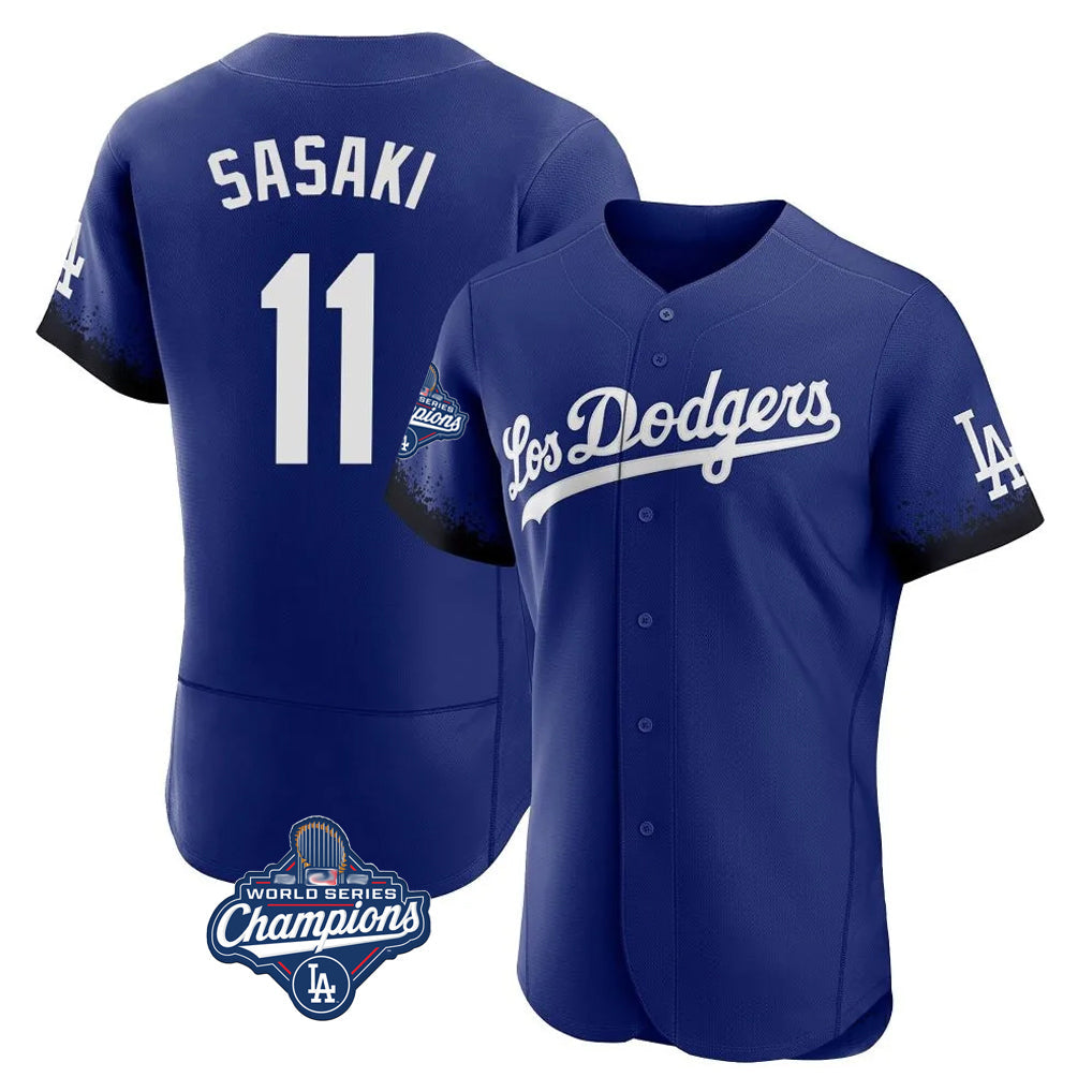 LA.Dodgers #11 Roki Sasaki Player Royal World Series Meet City Connect Elite Home Gdoa Stitched Jerseys