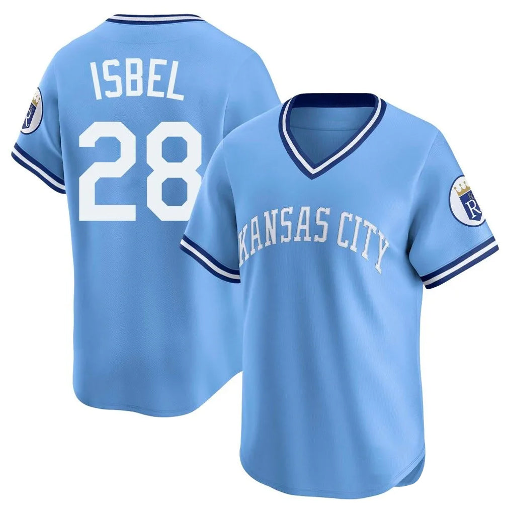 KC.Royals #28 Kyle Isbel Player Light Blue Limited Throwback Cooperstown Collection T-shirt Gdoa Stitched Jerseys