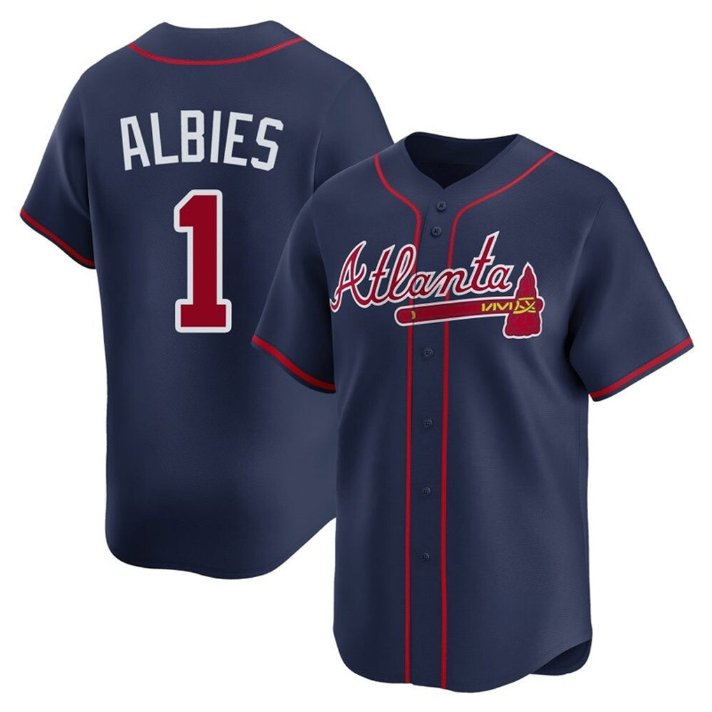 A.Braves #1 Ozzie Albies Player Navy Limited Home Game Gdoa Stitched Jerseys