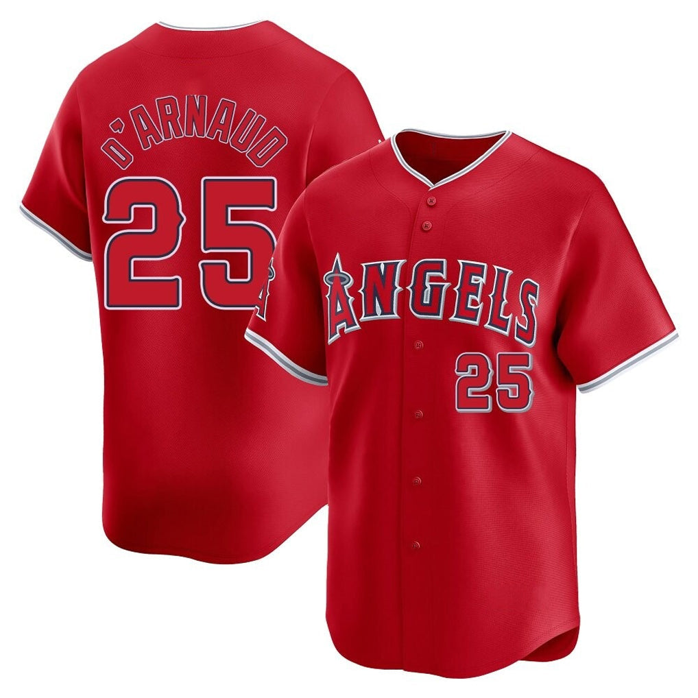 LA.Angels #25 Travis d'Arnaud Player Red Home Limited Gdoa Stitched Jerseys