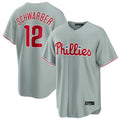 P.Phillies #12 Kyle Schwarber Player Gray Home Game Stitched Jerseys