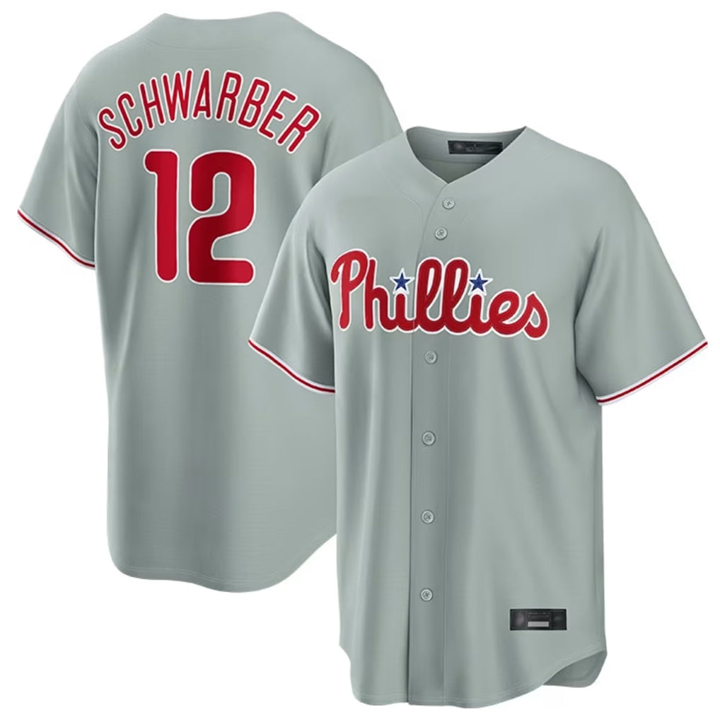 P.Phillies #12 Kyle Schwarber Player Gray Home Game Stitched Jerseys