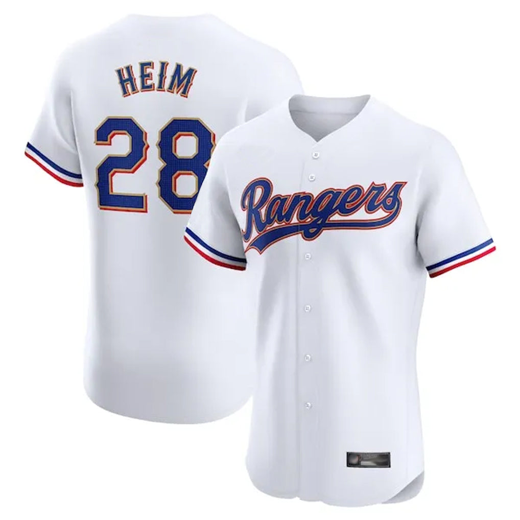 T.Rangers #28 Jonah Heim Player White Gold Collection Limited Elite Stitched Jerseys