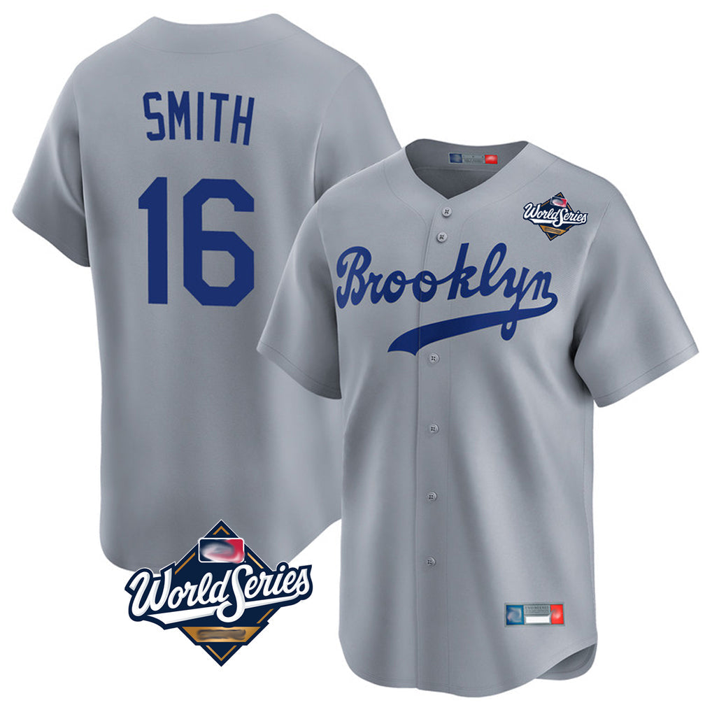 LA.Dodgers #16 Will Smith Player Gray World Series Game Limited Home Gdoa Stitched Jerseys