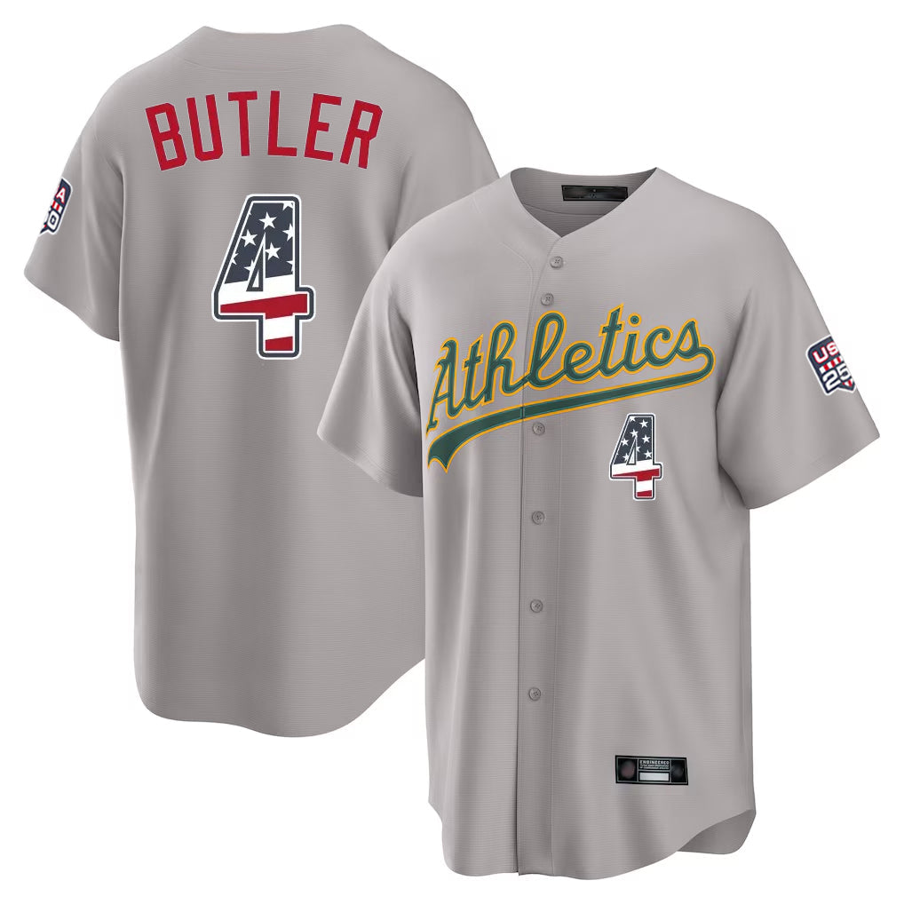 Athletics #4 Lawrence Butler Player Gray USA 250 Fourth of July Home Game Gdoa250Ys Stitched Jerseys