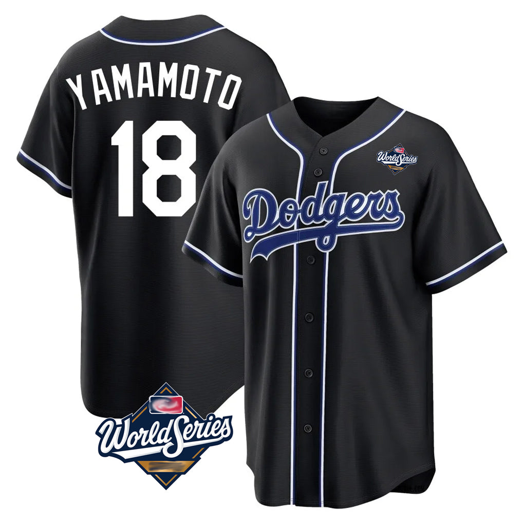 LA.Dodgers #18 Yoshinobu Yamamoto Player Black World Series Carbon Limited Home Gdoa Stitched Jerseys