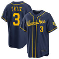 M.Brewers #3 Joey Ortiz Player Navy Home Stadium Game Gdoa Stitched Jerseys