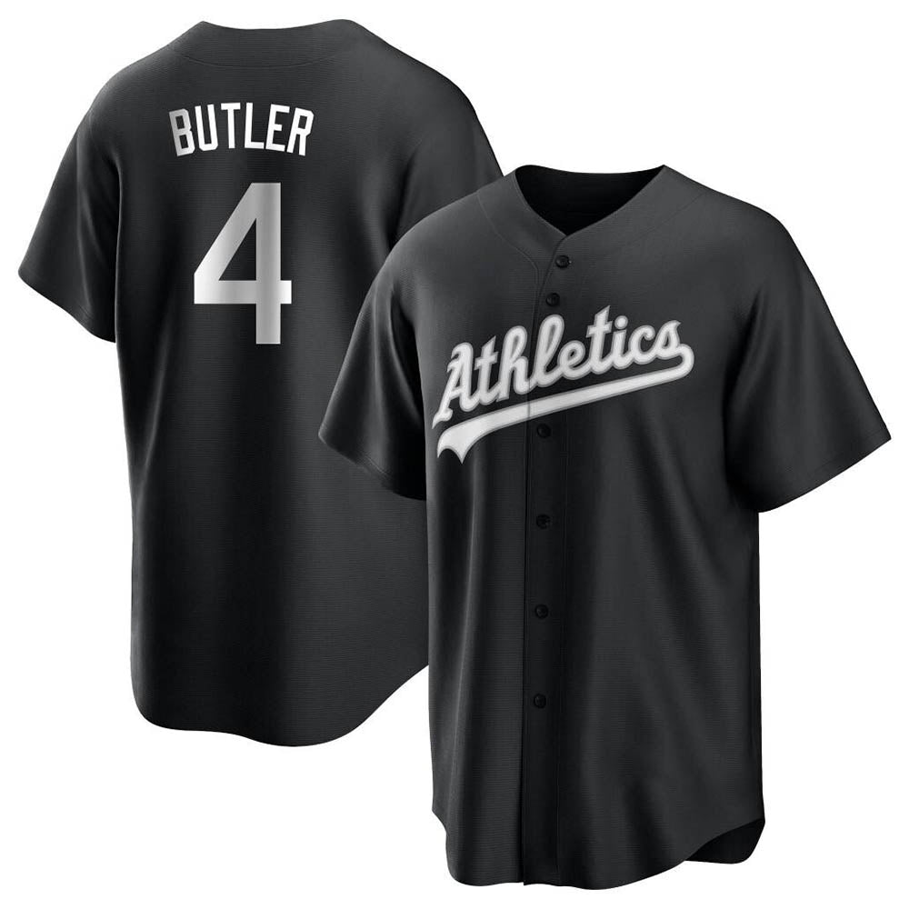 Athletics #4 Lawrence Butler player Black&White Replica Alternate Stitched Jersey