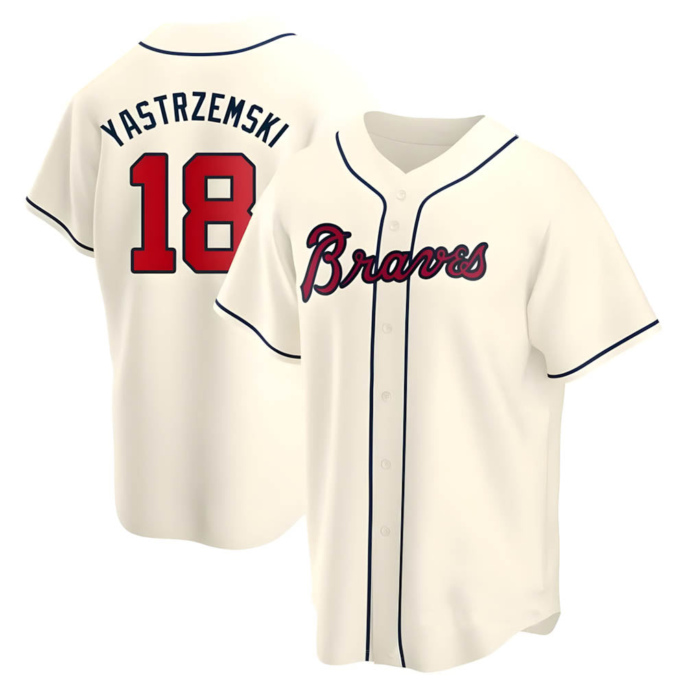 A.Braves #18 Mike Yastrzemski player Cream Replica Alternate Stitched Jerseys
